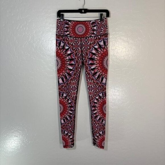 Wolven Leggings Womens Large Red Black Mandala Print High Waist Yoga Pants RPET - Picture 1 of 6